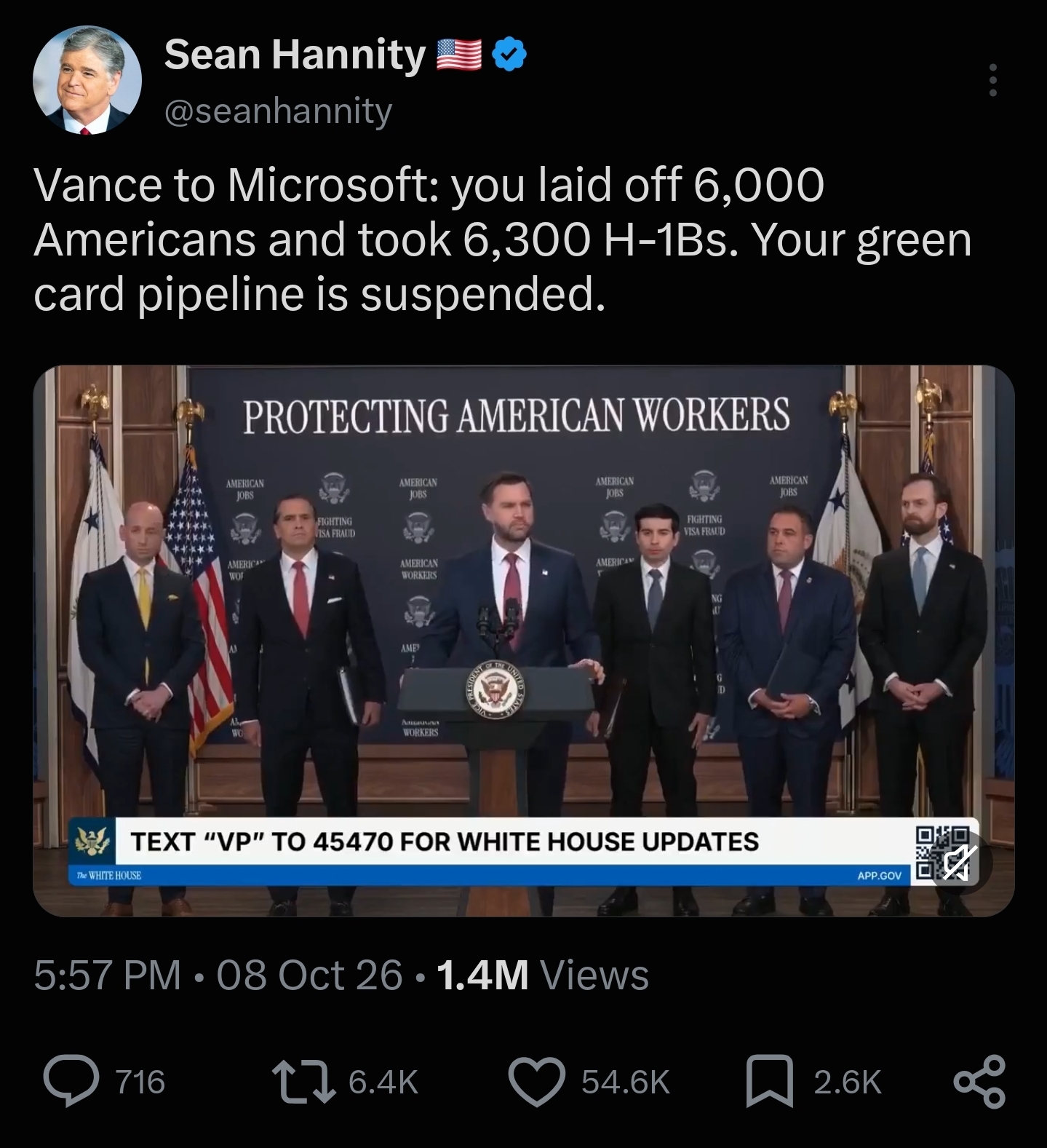 Saved copy of the post by Sean Hannity (@seanhannity)