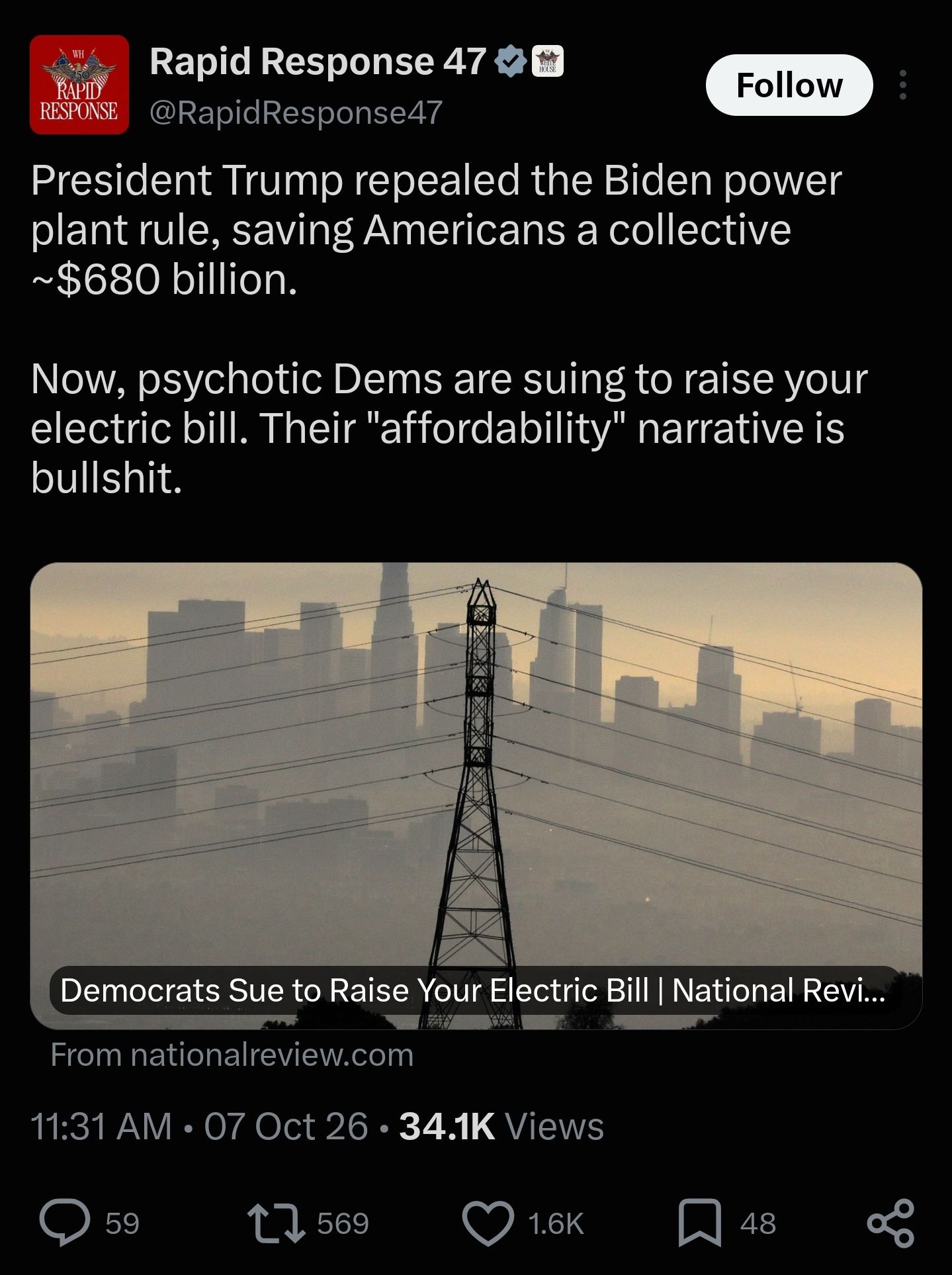 Saved copy of the post by Rapid Response 47 (@RapidResponse47)