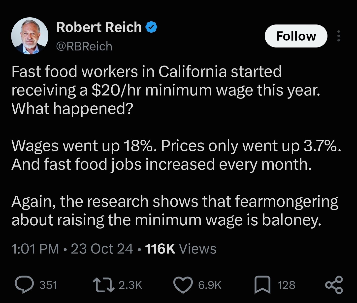 Saved copy of the post by Robert Reich (@RBReich)