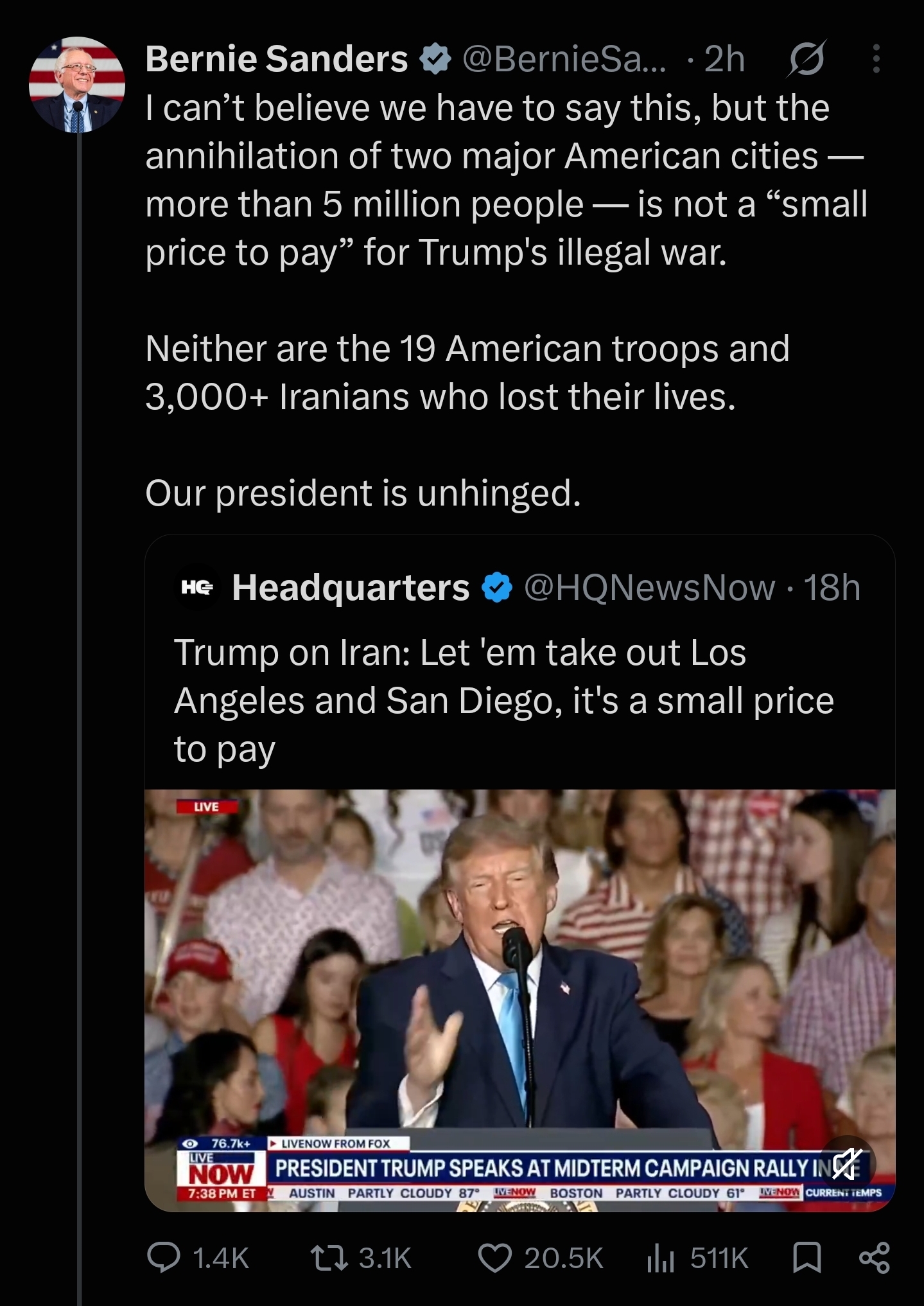 Saved copy of the post by Bernie Sanders (@BernieSanders)