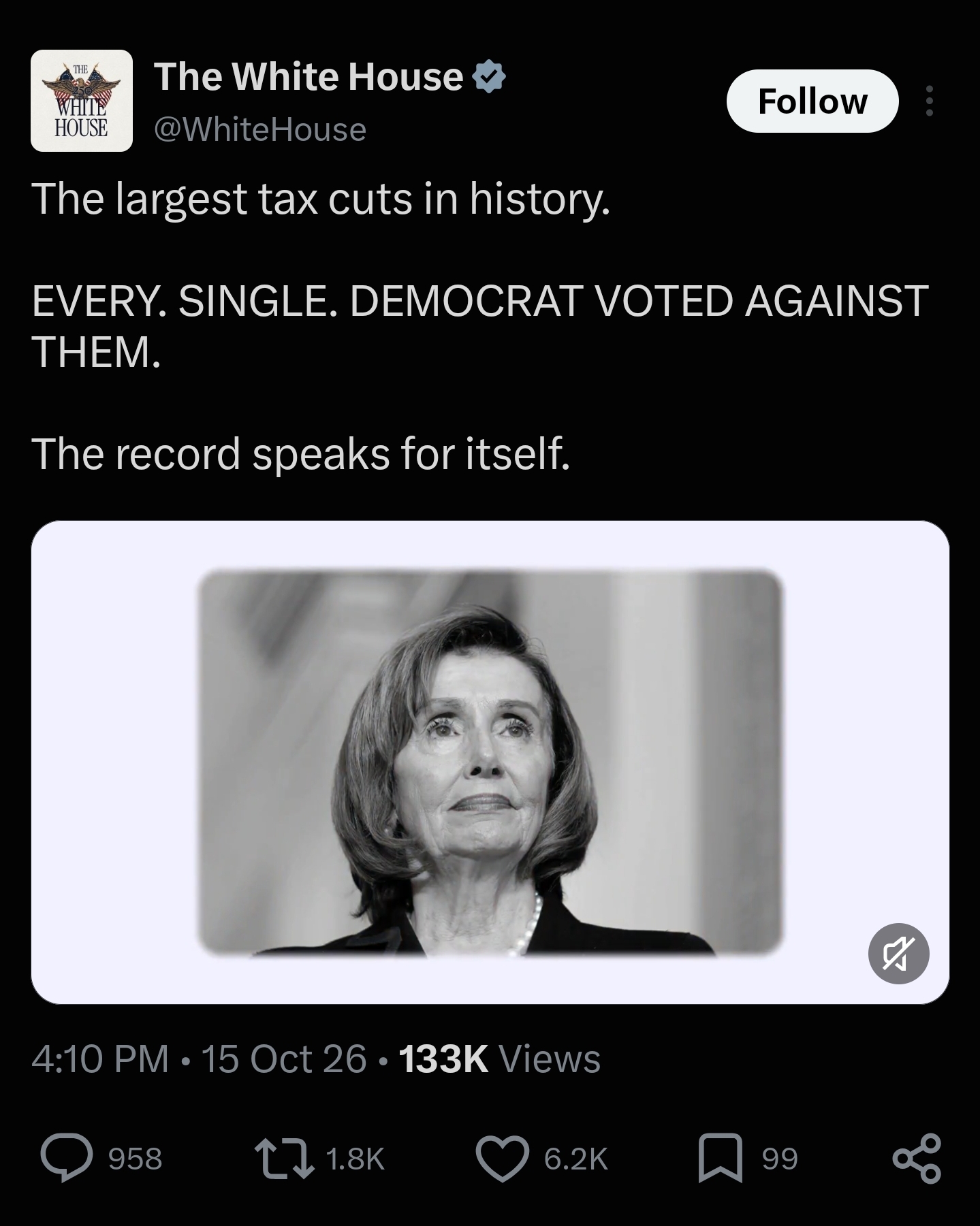 Saved copy of the post by The White House (@WhiteHouse)